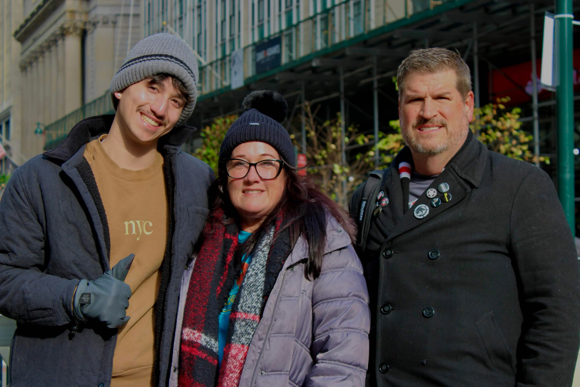 Family portrait on a city street in winter